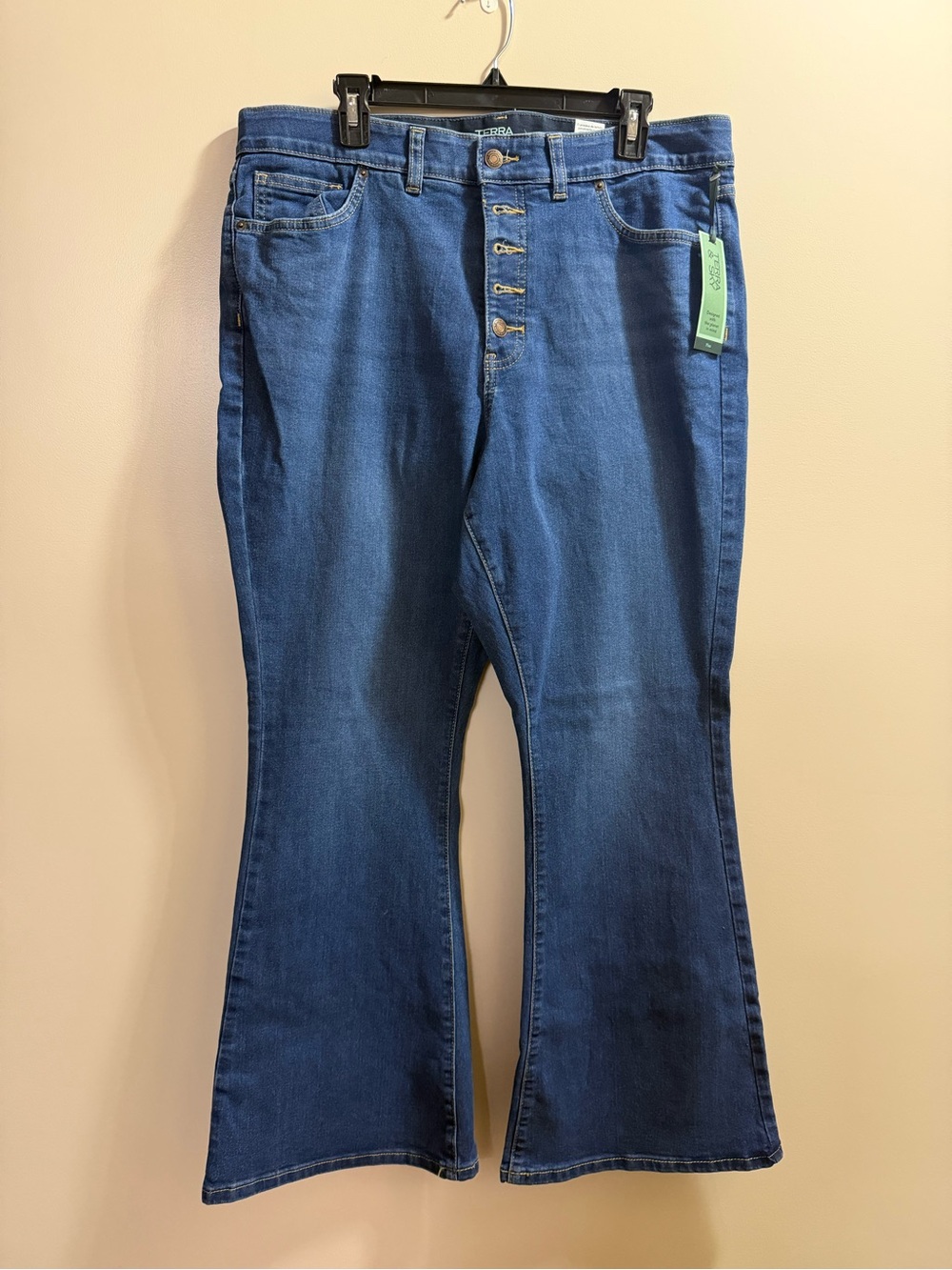 Terra & Sky Dark Blue High-Rise Button-Fly Flare Jeans